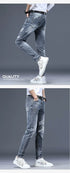 Slim Fit Korean Streetwear Graphical Printed Luxury Hip-Hop Stretch Denim Jeans for Men - Perfect Medium Wash Jeans Outfit